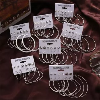 Большие круглые серьги Модные тенденции Серьги с бриллиантами и жемчугом Серебряные серьги в комплекте