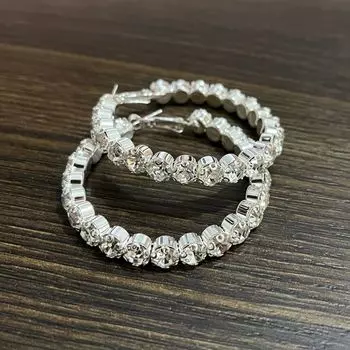 Большие круглые серьги, полные бриллиантов, модная отделка, супер-блеск, преувеличенные серьги-кольца, полные бриллиантов, для женщин серебряный