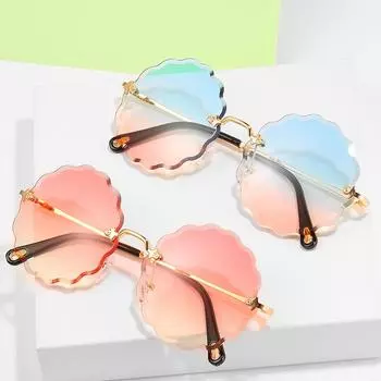 Большие круглые солнцезащитные очки для женщин с цветочным дизайном, модные солнцезащитные очки без оправы для женщин, очки для вождения as picture