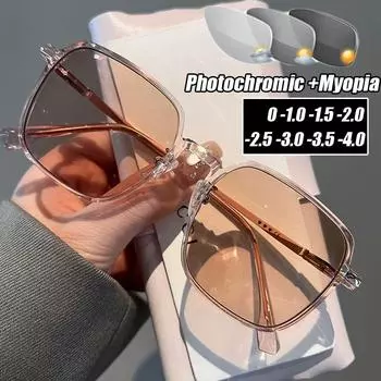 Большие квадратные меняющие цвет минусовые очки винтажные синие светоблокирующие очки для близорукости оптические очки солнцезащитные очки диоптрийные -2.5