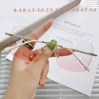 Большие квадратные очки для близорукости, женские и мужские очки с антисиним светом, компьютерная металлическая оправа, очки по рецепту, 0 ~-6,0 0 розовый