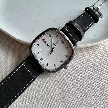 Большие квадратные повседневные кварцевые часы с тканевым ремешком — тихие, нейтральные, в студенческом стиле