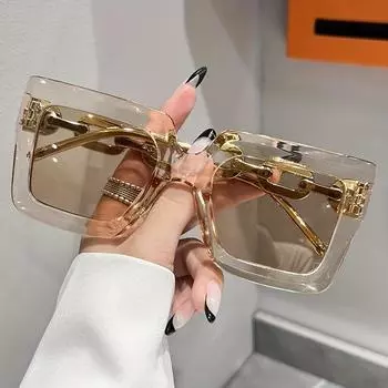 Большие квадратные солнцезащитные очки для женщин, модные пляжные солнцезащитные очки в стиле ретро, роскошные большие солнцезащитные очки с защитой UV400 чёрный