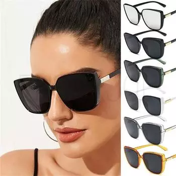 Большие квадратные женские солнцезащитные очки «кошачий глаз», винтажные ретро большие женские зеркальные солнцезащитные очки в пластиковой оправе серый/чёрный