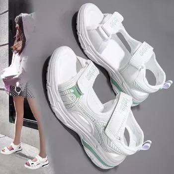 Большие летние модные легкие уличные повседневные сандалии, женская пляжная обувь, тапочки 34 чёрный/белый