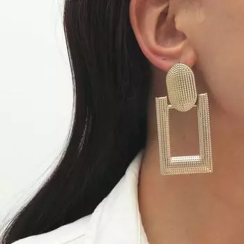 Большие металлические серьги, винтажные серьги-капли с геометрическим рисунком золотой