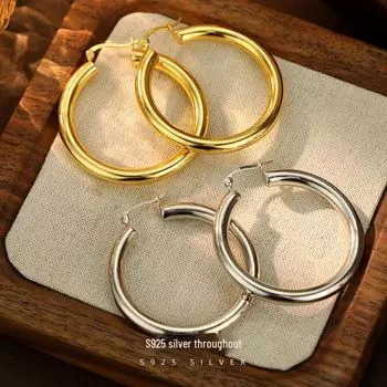 Большие модные серьги-кольца Banyan Tree из серебра S925 для женщин - элитный европейский и американский стиль, модный дизайн ES2714 белый