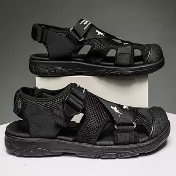 Большие мужские модные дышащие повседневные сандалии для взрослых, пляжная обувь, обувь Baotou 40-46 40 чёрный