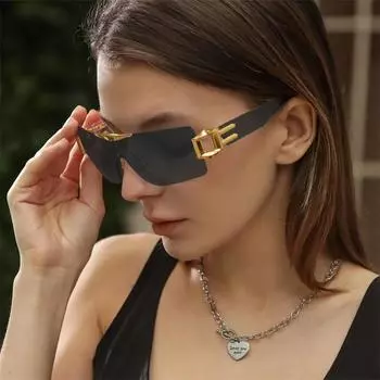 Большие мужские солнцезащитные очки без оправы, модные панк-очки для женщин и мужчин, модные солнцезащитные очки с градиентными линзами