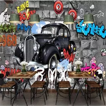 Большие настенные фрески Ретро Европейский 3D кирпичная настенная роспись автомобиля граффити настенные обои 200 cm(W) x 140 cm(H)