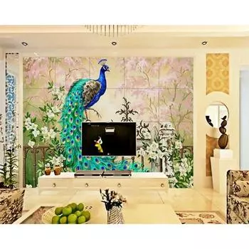 Большие обои Павлин Европейская картина маслом Современный домашний декор Обои для стен 3d 200 cm(W) x 140 cm(H)
