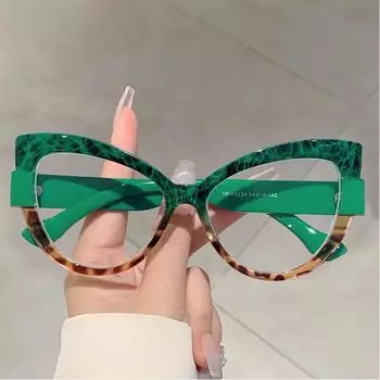 Большие очки «кошачий глаз» Stylis Color Blocking Design Green Glasse Chic Leopard Print Eyeglasses Fashion Line Adorn Gradient белый