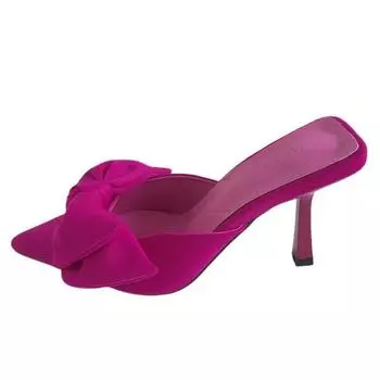 Большие остроносые туфли на высоком каблуке для женщин, летние новые модные тонкие босоножки с бантом из ткани, женская обувь 35