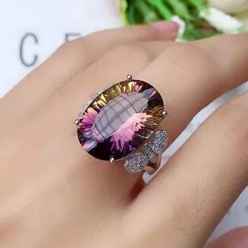 Большие овальные разноцветные фиолетовые кристаллы циркония бриллианты драгоценные камни кольца для женщин розовое белое золото цвет ювелирные изделия Bague подарки новые resizable