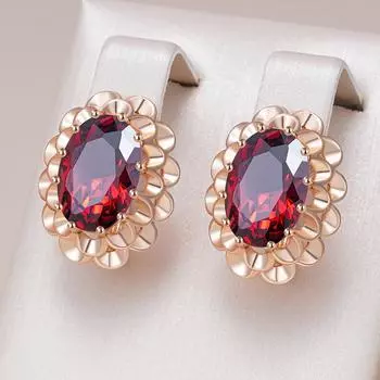 Большие овальные серьги-подвески из красного циркония в стиле бохо для женщин, золотые винтажные роскошные ювелирные изделия, двухслойная полая текстура красный