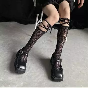 Большие пальцы врозь Лолита Jk Носки Модные корейские крутые длинные носки до середины голени Носки для девочек с кружевом и разделенным носком one size белый