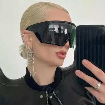 Большие панк-солнцезащитные очки с одной оправой, новые женские и мужские роскошные солнцезащитные очки, женские, объемные, очки 2000-х годов жёлтый