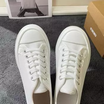 Большие парусиновые туфли с большой головой, женская корейская версия «Сотни студентов», новые туфли с толстой подошвой и завязками на круглой подошве 35 белый