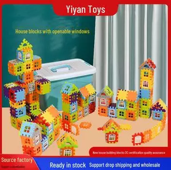 Большие пластиковые строительные блоки для детей детского сада - в комплект входят окна, кубики, детали головоломки для мальчиков и девочек