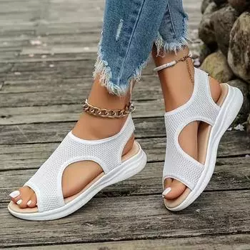Большие плоские сандалии Новые модные женские спортивные сандалии Flyknit с толстой подошвой Fish Mouth 36 белый