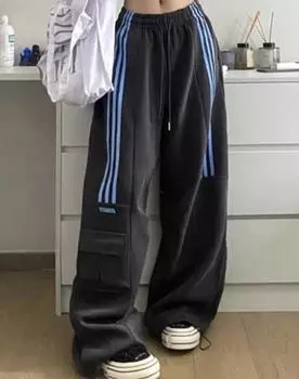 Большие полосатые спортивные брюки женские Y2K Streetwear брюки-карго Harajuku с широкими штанинами, мешковатые спортивные брюки с высокой талией S белый