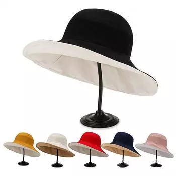 Большие поля женские шляпы однотонные двухсторонние рыболовные кепки модные солнцезащитные универсальные дышащие солнцезащитные шляпы корейские басины Gorras 56-58cm белый