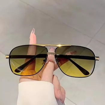 Большие поляризованные фотохромные винтажные солнцезащитные очки Motion для мужчин и женщин, модные очки с двойным мостиком для вождения, дневные и ночные очки polarized чёрный