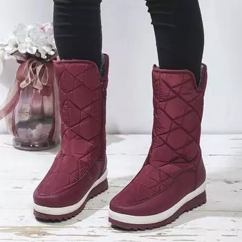Большие повседневные ботинки средней длины для снега, осенне-зимние, на молнии, из толстого бархата и флиса, противоскользящие, водонепроницаемые, хлопковые, размеры 36-41 36 красный