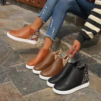 Большие повседневные одинарные туфли для женщин с толстыми подошвами со змеиным рисунком, модные одинарные туфли с высоким вырезом на одну ногу 39 чёрный