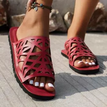 Большие повседневные тапочки с плоским дном и выемками для женщин, новые квадратные носки в стиле ретро, однотонные белые пляжные сандалии 36 чёрный