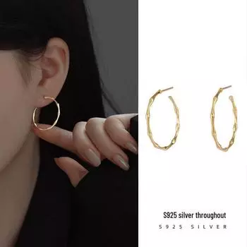 Большие позолоченные серьги из бамбука в форме буквы C — новый китайский стиль моды для женщин ES1700 платиновый