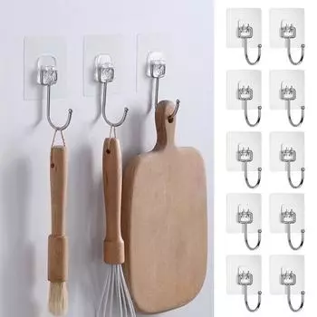 Большие прочные самоклеящиеся крючки, водонепроницаемые, не оставляющие следов, легко устанавливаемые, вращающиеся на 180 градусов, крючки для хранения, органайзеры для посуды 10 pcs