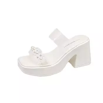 Большие прозрачные босоножки со стразами для женщин, летняя одежда 2025 года, новые однотонные толстые каблуки, классные тапочки премиум-класса 35