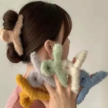 Большие пушистые однотонные заколки для волос для женщин, аксессуары для волос сильной фиксации для длинных густых волос 12 см