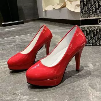 Большие размеры 13 14 15 Водонепроницаемые женские туфли на платформе с круглым носком и высоким каблуком, женские туфли-лодочки на толстом каблуке 35