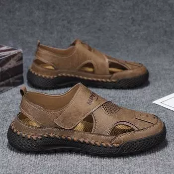 Большие размеры 2024 года, новые летние пляжные туфли Baotou, сандалии для отдыха на открытом воздухе, мужские сандалии с защитой от столкновений 38 коричневый