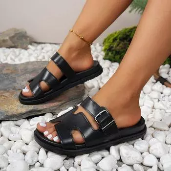 Большие размеры 2024 года, новые летние тапочки женские с толстой подошвой, на липучке, однотонные 36 белый