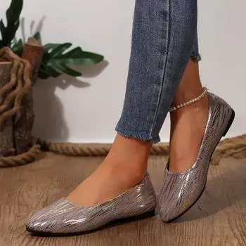 Большие размеры 2024 года, новые повседневные одинарные туфли женские, дышащие, с неглубоким горлом, с плоским дном, с заостренным носком, одна педаль 35 белый