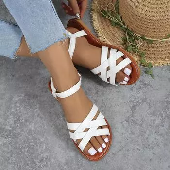 Большие размеры 2024 летняя новая обувь модные сандалии на плоской подошве римские туфли пляжная обувь женская обувь 36 белый