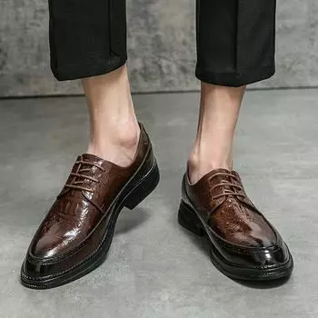 Большие размеры 2025 года, осень и зима, новая мужская обувь, модная повседневная кожаная обувь для отдыха на открытом воздухе, трендовая официальная деловая кожаная обувь на шнуровке 37