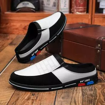 Большие размеры 2025 года, весна, новые мужские туфли с сумкой на голову, повседневные ленивые тапочки, модные удобные туфли из мягкой кожи 39