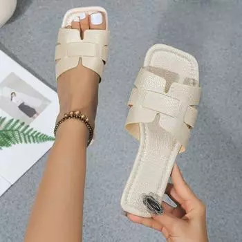 Большие размеры 2025, модные плетеные пляжные туфли на плоской подошве, классные тапочки для женщин, шлепанцы 36 чёрный