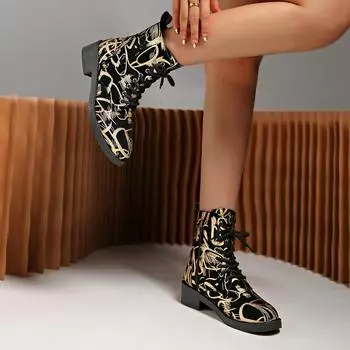 Большие размеры 24, новые осенне-зимние ботинки Martin, женские, с принтом, на шнуровке, на толстой подошве, короткие ботинки в британском стиле 35 золотой