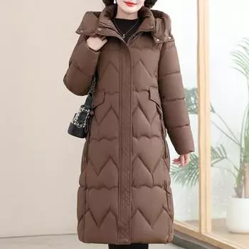 Большие размеры 2XL-6XL повседневные женские зимние длинные парки среднего возраста элегантная женская куртка с капюшоном толстая теплая верхняя одежда зимние пальто 2XL чёрный