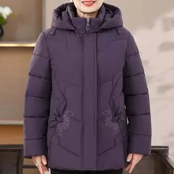 Большие размеры 2XL-7XL для женщин среднего возраста, зимние пальто с капюшоном, толстые теплые короткие парки, элегантные свободные верхние одежды, женские куртки 2XL красный