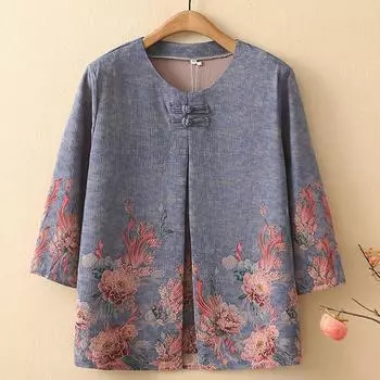 Большие размеры 2XL-7XL Элегантные рубашки больших размеров для женщин Топы Свободные винтажные блузки Летняя одежда для женщин среднего возраста 2XL красный