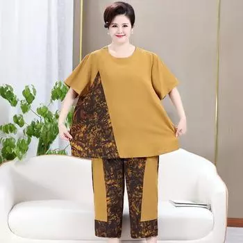 Большие размеры 2XL-7XL, комплекты из двух предметов, женские наряды, летняя новая элегантная летняя одежда для женщин, комплекты с широкими брюками, повседневные блузки оверсайз 2XL жёлтый