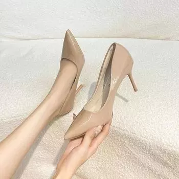 Большие размеры 34-42, женские туфли на высоком каблуке, модные простые однотонные туфли на тонком высоком каблуке с острым носком, Botines Mujer Con Tacon 34 бежевый