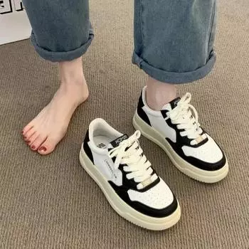 Большие размеры 35-40 2024 года, женские кроссовки для взрослых, модные туфли на плоской платформе, удобные повседневные кроссовки с круглым носком, женские туфли на плоской подошве 35 чёрный