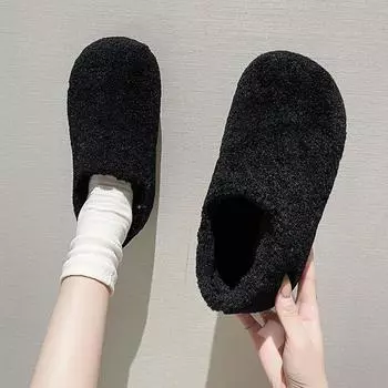 Большие размеры 35-40 белые мокасины женские зимние хлопковые туфли теплые плюшевые мокасины Mujer 2024 женские повседневные туфли на плоской подошве из овечьего меха 35 чёрный